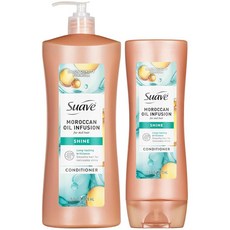 Suave 샤인 컨디셔너 모로칸 오일 인퓨전 2가지 사이즈 번들 칙칙하고 건조한 모발에 활력을 주는 경량 모이스처, Suave 샤인 컨디셔너, 모로칸 오일 인퓨전, 2가지, 1, 828ml, 373ml