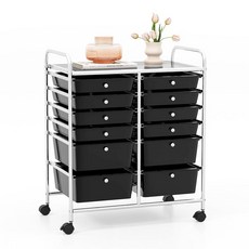 CLEEMAN 서랍이 있는 6단 롤링 카트 범용 휠 및 금속 프레임이 있는 보관 카트 핑크 롤링 카트 좁은 공간 메이크업 놀이방을 위한 다용도 모바일 트롤리 유틸리티 카트, 서랍 12개, 블랙