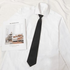 拉鍊式領帶 免打領帶 男用 女用 學院風 襯衫裝飾 長短款 學生 時尚配件 簡約設計+粗紋黑8*48cm_拉鍊長款+均碼