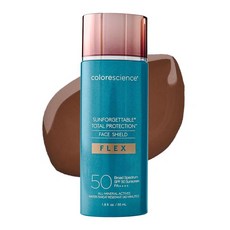 Colorescience Total PROTECTION 온 프로텍션 페이스 쉴드 플렉스 SPF 50 산화아연 포뮬라 미디엄 53.2ml (1.8온스), 리치 딥, 1개, 55ml