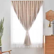 [그냥붙여] 다온미 무타공 60초설치 별 펀칭 이중 레이스 암막커튼 벨크로 찍찍이