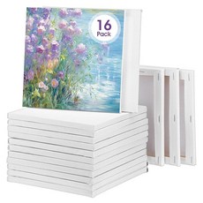 16팩 작은 캔버스 페인팅용 15.2 x 15.2cm(6 6인치) 미니 패널 벌크 1.6cm(2/5인치) 프로필 화이트 빈 페인팅 면 스퀘어 아트 보드 아크릴 수채화 유화용, 16팩 작은 캔버스 페인팅용 15.2 x 15.2cm(
