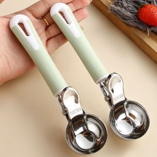MUYO 304不銹鋼可彈式冰淇淋勺 多功能雪糕勺水果挖勺, 淺綠-雪糕挖球勺（兩個裝）, 1個
