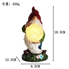 侏儒精靈太陽能燈樹脂花園擺件, 紅帽小精靈抱球太陽能燈