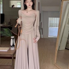 TIMEPURE 여성용 봄 가을 모던 소체형 슬림핏 가을 빈티지 가디건 원피스 3종세트 허리 커버 스커트 3종 세트