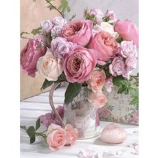 심스타 실십자수 해바라기 장미 모란 꽃 12종 프린트 도안 패키지, 1개, 8번 핑크장미 화병(면사)