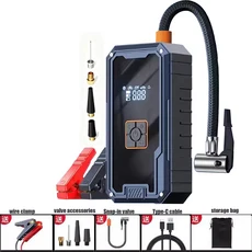 8000mAh 휴대용 비상 점프 스타터 타이어 공기 주입기 150PSI 차량 보조 배터리, smart clip, 1개