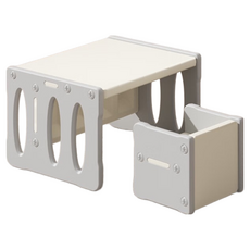 AOLE 奧樂 兒童多功能桌椅組 幼兒園學習餐桌 寶寶書桌椅 可變收納櫃 北歐灰 一桌一椅, 北歐灰/一桌一椅