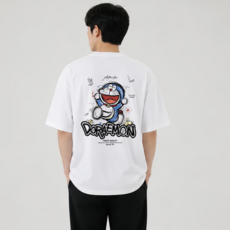 ABM-0118 도라에몽 국내 프린팅 남녀공용 반팔티 100%면 200g 기본핏 오버핏 빅사이즈 라운드넥 반팔 주문제작 티셔츠