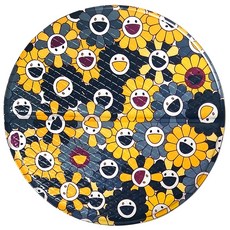 토탈하우스 반으로 딱 접히는 해피플라워 사우나방석 원형 (L) 32cm 양면 반접 사우나매트 국산제조 캠핑방석 목욕방석 원형방석, 1개, 노랑군청색