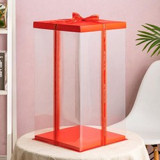 투명 케이크 상자 꽃다발 포장 대형 원통 원형 선물, 1개, 레드 1 개