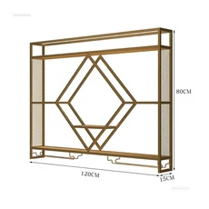금속 벽걸이 와인랙 선반 포함 주류병 홀더 수납 정리함 주방 식당 바 가정용 디스플레이, 01 Gold-120CM mesh