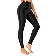 AIDAYOU 슈퍼 스트레치 샤이니 하이 웨이스트 밴드 레깅스 복부 컨트롤 신축성 있는 팬츠 샤이닝 타이트 블랙. M