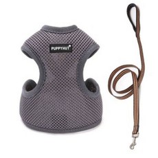 강아지 하네스 리드줄 세트 애견 산책줄 목줄 그레이 강아지옷 애견목줄, 1개, S