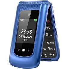 ULEWAY 시니어 폴더블 휴대폰 무계약 GSM 대형 버튼 SOS 긴급 호출 기능 손전등 FM 라디오 24인치 듀얼 디스플레이 블루, blue