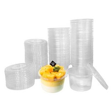 AHXHWKA 평평한 뚜껑이 있는 226.8g(8온스) 일회용 플라스틱 컵 100개 스낵 볼 아이스크림 컵 아이스 콜드 음료 케이크 과일 파르페 푸딩용 테이크 어웨이, 투명(평평한 뚜껑)