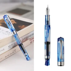 PENBBS 470 만년필 풀 타입 진공 잉크 흡입 필기구 창의적인 색상 아크릴 소재 성인 학생 연습용 펜 35 #, 22 79 - Silver round M