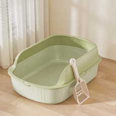 고양이 화장실 대형 오픈형 고양이모래통 삽포함 쉬운 청소 애완동물 용품, 1개, 그린