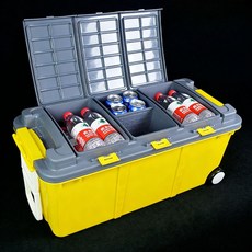 이동식 플라스틱상자 대용량 수납 여행 캠핑박스 하드케이스 뚜껑 차량용, 55L 블랙옐로우 뚜껑