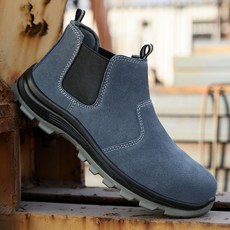 남성 작업화 운동화 끈없는 스웨이드 미드컷 첼시부츠형 토캡 안전화 경량 미끄럼방지 발편한