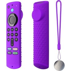 파이어 TV 스틱용 실리콘 리모컨 커버 3세대 2021 /파이어 스틱 4k Max 케이스 미끄럼 방지 보호 마그네틱 기술이 적용된 슬리브 (글로우 그린), Purple