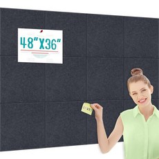 대형 코르크 게시판 대체품 121.9 x 91.4cm48 x 36인치 사무실 벽용 펠트 코르크보드 타일 80개 홈 오피스 학교용 벽 친화적인 핀 보드 게시판 딥 그레이 1
