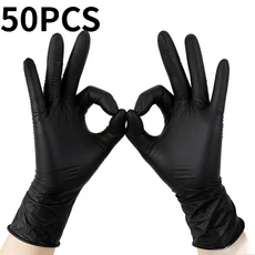 20/50/100PCS 블랙 니트릴 장갑 일회용 주방 베이킹 자동차 미용실 욕실 가정용 청소에 적합, 01 S, 01 50PCS