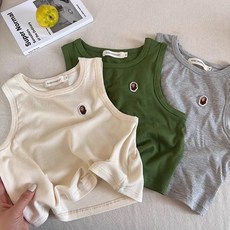 兒童無袖背心男夏季新款純棉T恤女薄款 - 柔軟透氣純色寶寶上衣