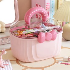 리미시아 2단 대용량 헤어 악세사리 보관함, 1개, 핑크