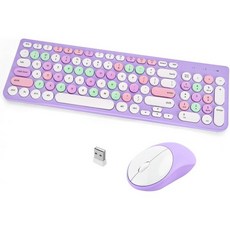무선 키보드 마우스 세트 복고풍 타자기 원형 키캡 24GHz USB 귀여운 컴퓨터용 데스크탑 노트북 블랙컬러풀, Purple Colorful, Purple Colorful