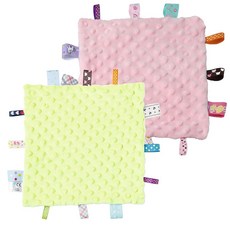 해외 CREVENT Tag Security 아기용 담요 남아용 부드럽고 작은 러비 아기 이불 감각 생일 베이비 샤워를 위한 훌륭한 선물 25.4 x 25.4cm10 10인치 8, Green + Pink.
