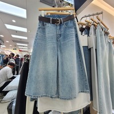 여성 와이드 7부 청바지 하프 일자 팬츠