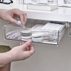 붙이는 수납함 플라스틱 슬라이딩 정리함 테이블 밑 서랍 책상 사무실 화이트 책상용 사무용 데스크 숨김, 중형