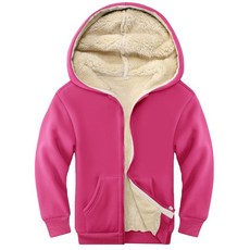 Rousytn 유니 남아 여아 셰르파 안감 플리스 재킷 후디 아동용 따뜻한 겨울 집업 후드 스웨트셔츠 재킷 코트 만 4~15세 로즈 레드 미디엄