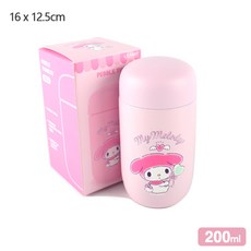 lilfant 美樂蒂 304不鏽鋼 兒童餐具組 (學習筷/湯匙/叉子/杯子/水壺/保溫瓶/餐盤/餐盒/餐具袋), 1個, 膠囊保溫杯200ml, 粉色, 膠囊保溫杯200ml