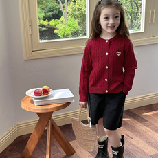 하트케이블가디건 키즈 유아동 꽈배기 니트 간절기 겨울 니트 카디건