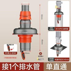 洗衣機排水管三通接頭 防臭防溢水通用分流器, 1個, 直通 接一根管,磁吸防臭防溢水 地漏 40 50管通用