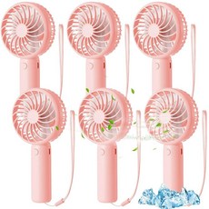 Tujoe 6피스 미니 강력한 휴대용 팬 3가지 속도 개인용 소형 충전식 베이스 USB 포함 여성용 속눈썹 메이크업 사무실 여행 해변 실내 실외 (블루) 126828, 6, 핑크
