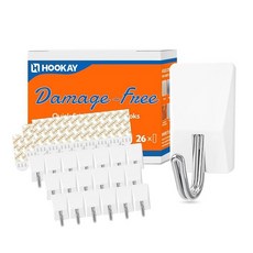 Hookay 0.5kg(1파운드) 소형 와이어 토글 후크 손상 없는 정리 도구 없음 욕실/주방/사무실용 탈착식 걸이 최대 453.6kg(1파운드) 보관 후크 20개 및, 20 Hooks, 26 Strips, 1
