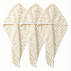 루나로즈 헤어 타월 3개, 크림색