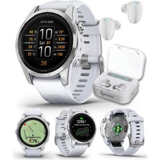 웨어러블4U - Garmin epix Pro 2세대 사파이어 에디션 51mm 고성능 스마트워치 고급 교육 기술 내장 손전등 흰색 이어버드 번들 포함 블랙, 42mm | Pro Standard, Silver/Whitestone +Wht EarBuds, 1개