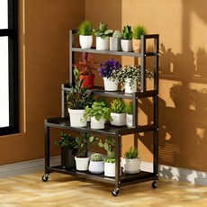 SengsoHome 이동가능 철제 화분받침대 화분랙 화분정리대 화분진열대 식물정리대, 4단, 블랙80cm