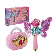 888玩具 888便利購 萌幻蝴蝶魔法棒(魔法音效 手提小包 精美髮飾) 音樂魔法棒, 1個, 粉紅色