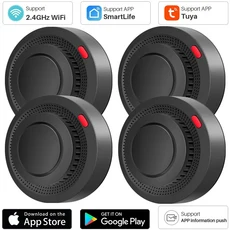 Tuya WiFi 연기 감지기 무선 광전 센서 화재 경보 홈 주방 보안 시스템 스마트 라이프 App 경고 소리, 09 4PCS Black WIFI