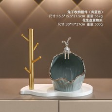 創意兔子入戶玄關擺件鑰匙收納現代家居門口鞋櫃置物架客廳裝飾品 KDGJ, 【青藍色】電鍍兔波浪收納+升級置物架, 1個