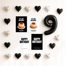 해피제이니 심플 이즈더 미니하트 20개 국산 생일포스터 숫자 호일풍선 생일 파티용품세트, 1세트, 블랙 숫자9