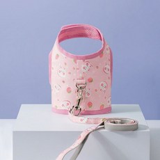 고양이 하네스 리드줄 세트 조절형 외출용 가슴줄 소형견 겸용, M (3-4.5 kg), 핑크 딸기