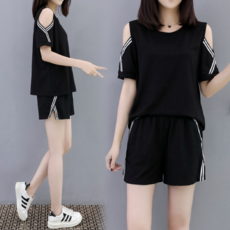 夏季大尺碼女裝寬鬆運動休閒兩件套 胖MM時尚短袖短褲套裝學生百搭穿搭