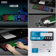 EPOMAKER HE108 무선 마그네틱축 게이밍 키보드 108키 RGB 10000mah 듀얼8K 3모드, 투명블랙, 운옥자축