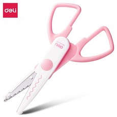 得力花邊波浪剪刀，安全圓頭剪刀，兒童幼稚園剪紙專用，二色可選, 粉色／花邊波浪剪, 1個